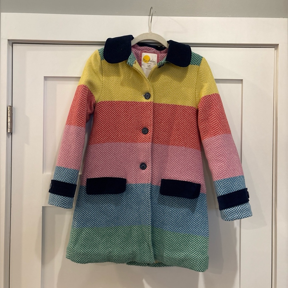 Mini Boden Multicolor Striped Kids Wool Coat 9-10 Y